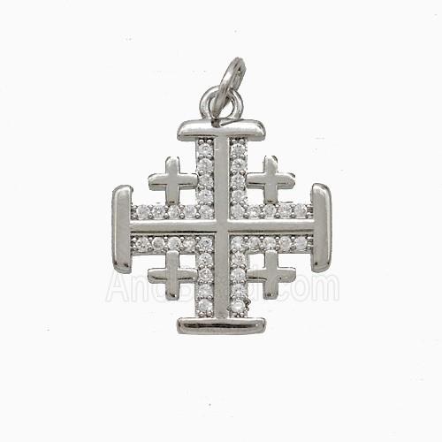 Copper Cross Pendant Pave Zirconia Platinum Plated