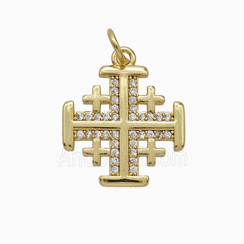 Copper Cross Pendant Pave Zirconia Gold Plated
