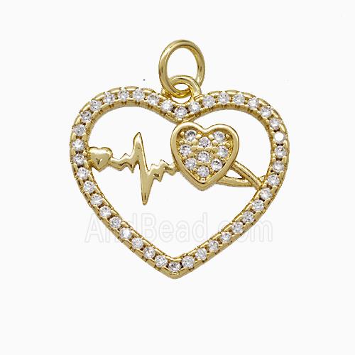 Copper Heart Pendant Pave Zirconia Heartbeat Gold Plated