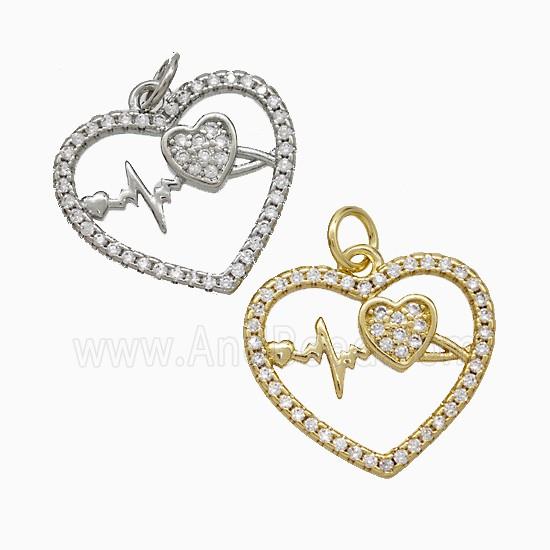 Copper Heart Pendant Pave Zirconia Heartbeat Mixed