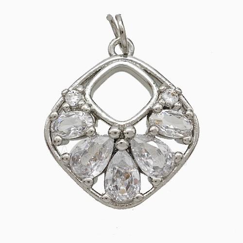 Copper Square Pendant Pave Zirconia Platinum Plated