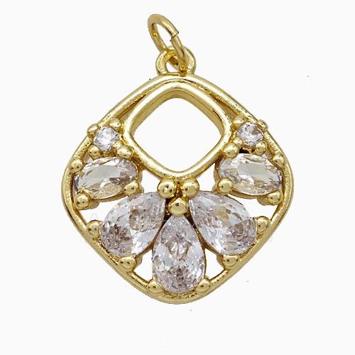Copper Square Pendant Pave Zirconia Gold Plated