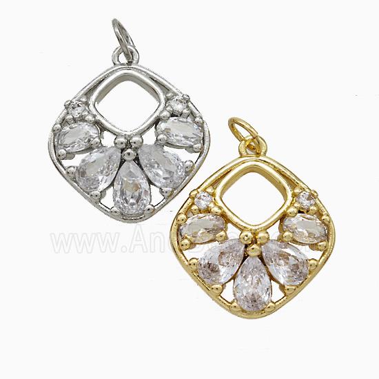 Copper Square Pendant Pave Zirconia Mixed