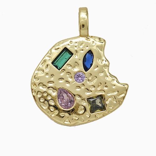 Copper Slice Pendant Pave Zirconia Gold Plated