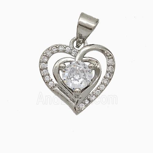 Copper Heart Pendant Pave Zirconia Platinum Plated