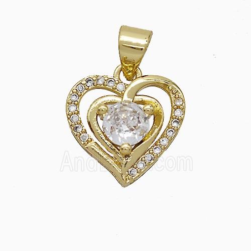 Copper Heart Pendant Pave Zirconia Gold Plated