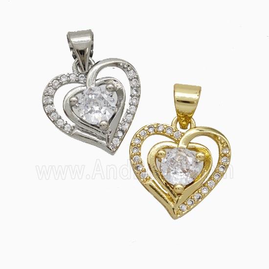 Copper Heart Pendant Pave Zirconia Mixed