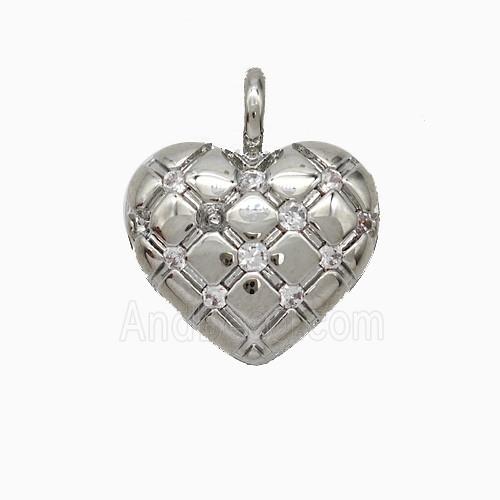 Copper Heart Pendant Pave Zirconia Platinum Plated