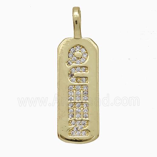Copper Queen Rectangle Pendant Pave Zirconia Gold Plated