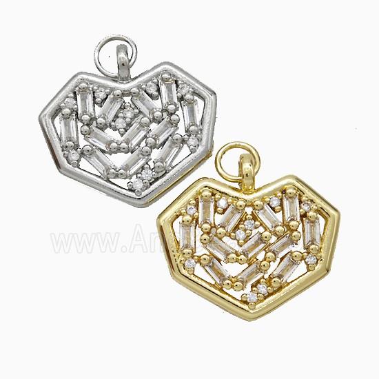 Copper Heart Pendant Pave Zirconia Mixed