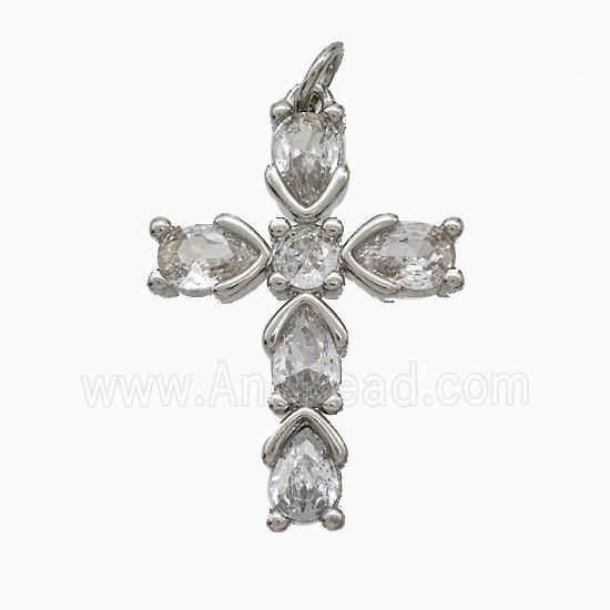 Copper Cross Pendant Pave Zirconia Platinum Plated