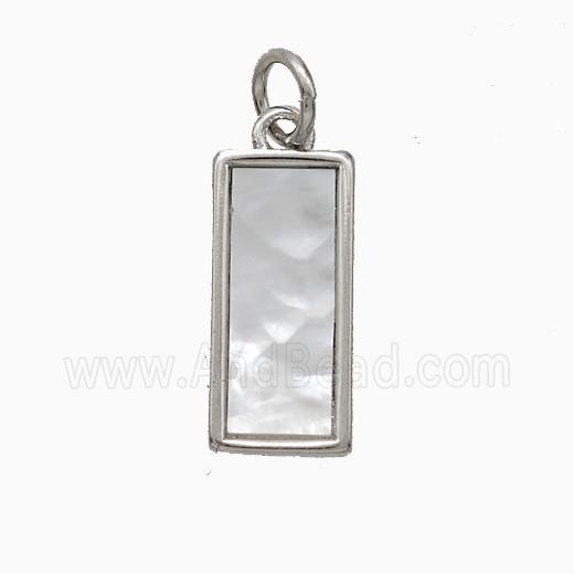 Copper Rectangle Pendant Pave Shell Platinum Plated