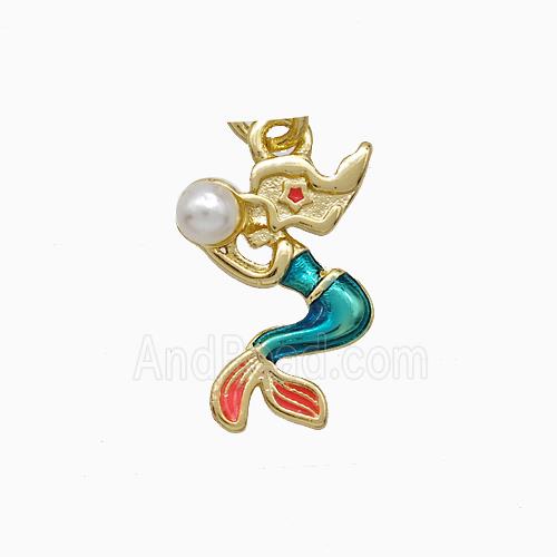 Enamel Copper Pendant Pave Zircon, Gold Plated