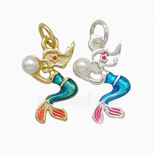Copper Mermaid Pendant Pave Pearlized Resin Painted Mixed