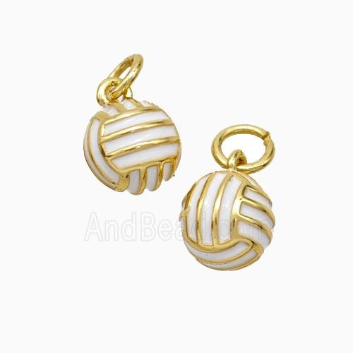 Copper Volleyball Pendant White Enamel Sports Gold Plated