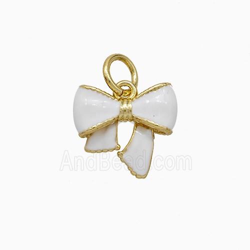 Copper Bowknot Pendant White Enamel Gold Plated