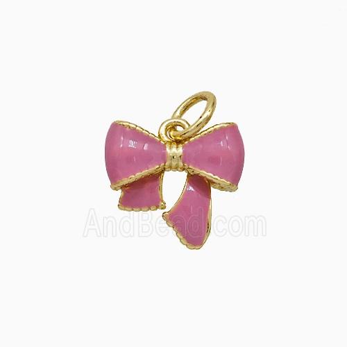 Copper Bowknot Pendant Pink Enamel Gold Plated