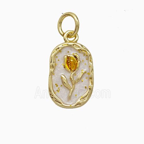 Copper Flower Pendant White Painted Gold Plated