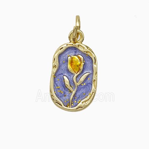 Copper Flower Pendant Purple Painted Gold Plated