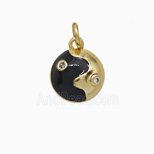 Taichi Charms Copper Yinyang Pendant Black Enamel Gold Plated