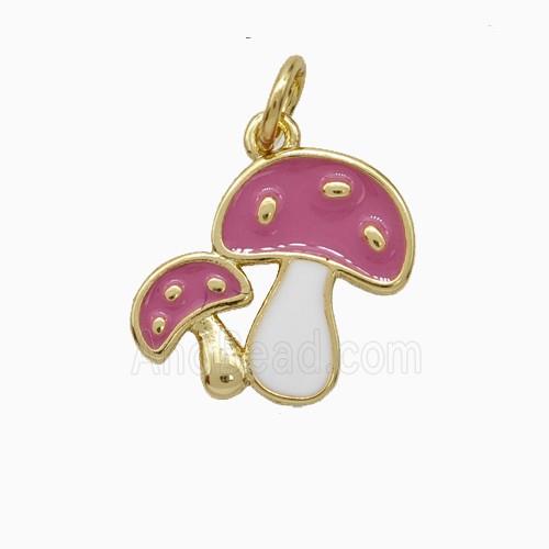 Copper Mushroom Pendant Pink Enamel Gold Plated