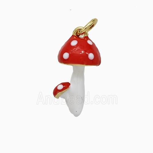 Copper Mushroom Pendant Red Enamel Gold Plated