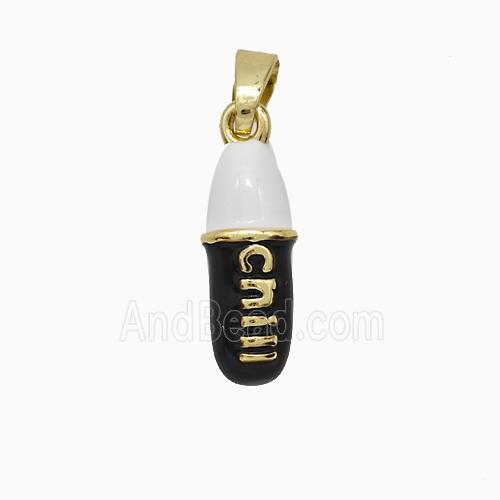 Pill Charms Copper Pendant Black Enamel Gold Plated