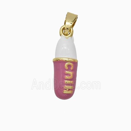 Pill Charms Copper Pendant Pink Enamel Gold Plated