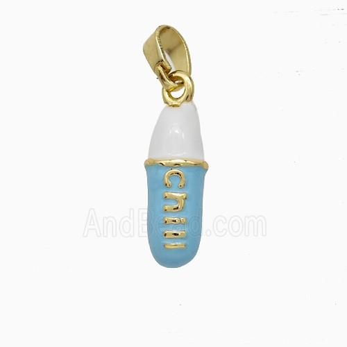 Pill Charms Copper Pendant Blue Enamel Gold Plated