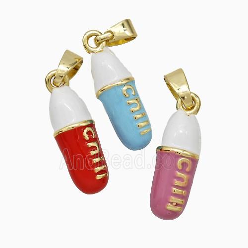 Pill Charms Copper Pendant Enamel Gold Plated Mixed