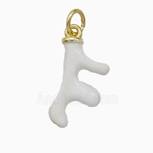 Deer Antler Charms Copper Pendant White Enamel Gold Plated