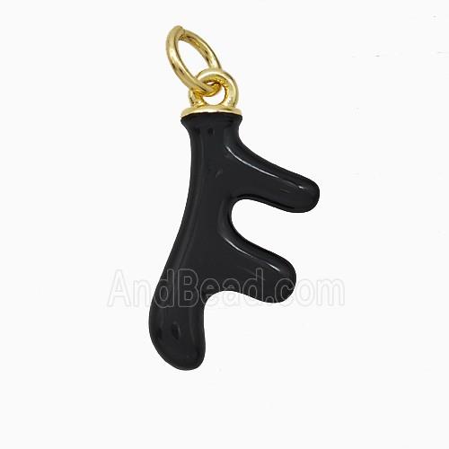 Deer Antler Charms Copper Pendant Black Enamel Gold Plated
