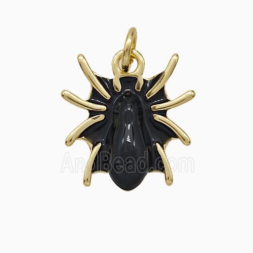 Halloween Spider Charms Copper Pendant Black Enamel Gold Plated