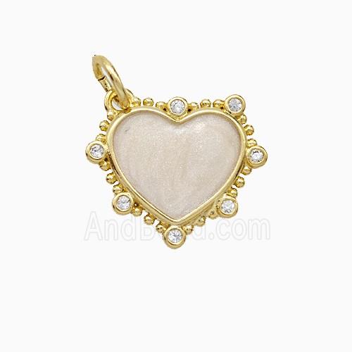 Copper Heart Pendant Pave Zirconia White Painted Gold Plated