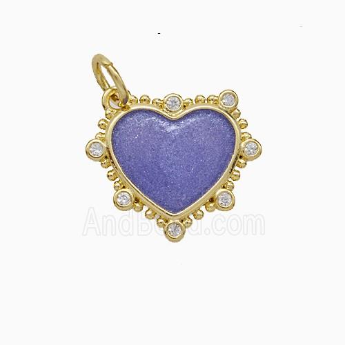 Copper Heart Pendant Pave Zirconia Purple Painted Gold Plated