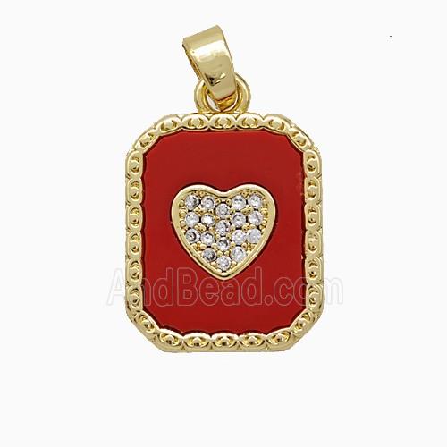 Copper Heart Pendant Pave Zirconia Red Shell Rectangle Gold Plated