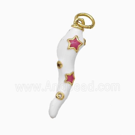 Copper Chili Pendant White Enamel Star Gold Plated