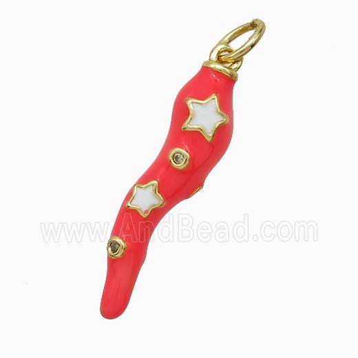 Copper Chili Pendant Pink Enamel Star Gold Plated