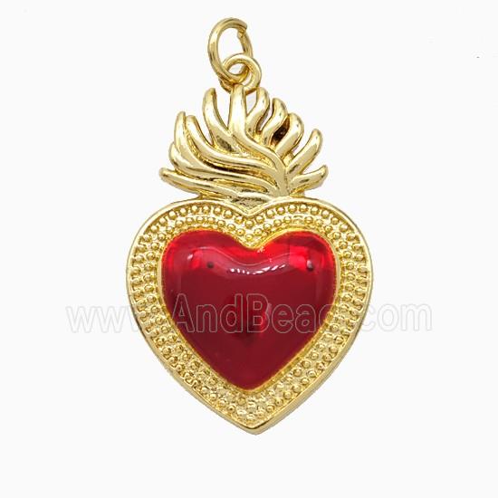 Copper Heart Pendant Red Painted Gold Plated