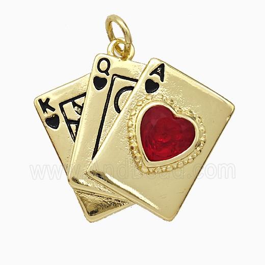 Playing Card Charms Copper Pendant Pave Crystal Glass Enamel Gold Plated
