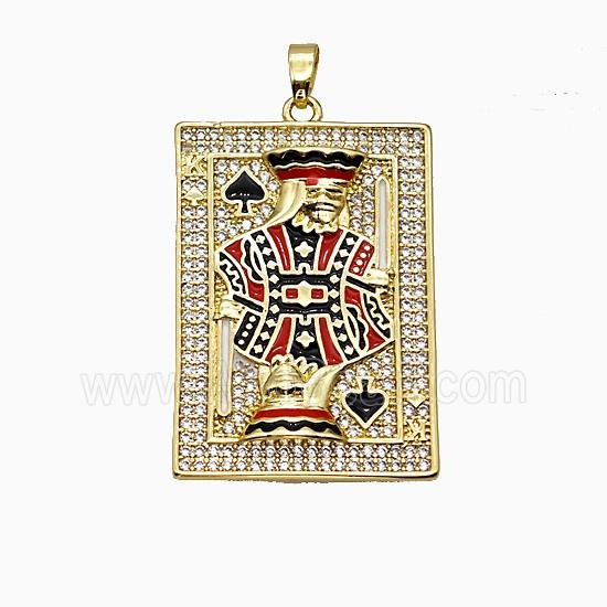 Playing Card Charms Copper Pendant Pave Zirconia Enamel Gold Plated