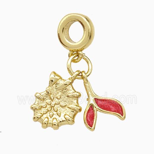 Copper Spiral Shell And Mermaid-Tail Pendant Red Painted Gold Plated