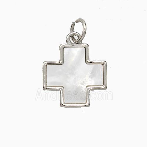 Copper Cross Pendant Pave Shell Platinum Plated