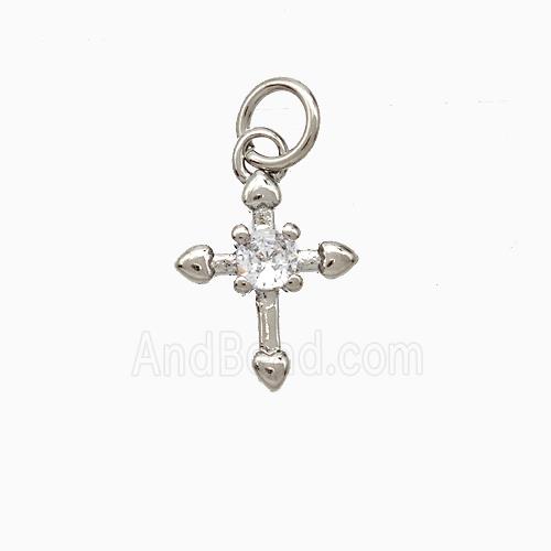 Copper Cross Pendant Pave Zirconia Platinum Plated