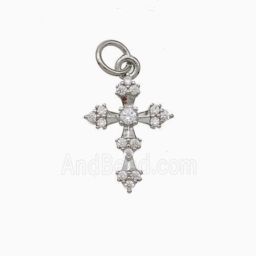 Copper Cross Pendant Pave Zirconia Platinum Plated