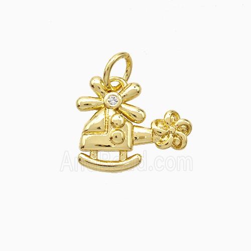 Helicopter Charms Copper Pendant Pave Zirconia Airplane Gold Plated