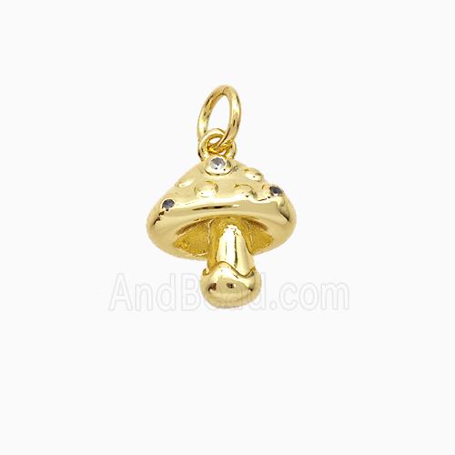 Mushroom Charms Copper Pendant Pave Zirconia Gold Plated