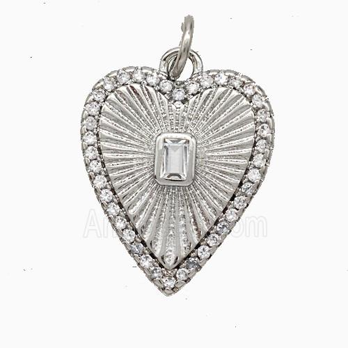 Copper Heart Pendant Pave Zirconia Platinum Plated