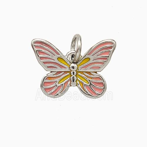 Copper Butterfly Pendant Pink Enamel Platinum Plated