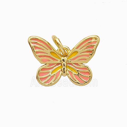 Copper Butterfly Pendant Pink Enamel Gold Plated